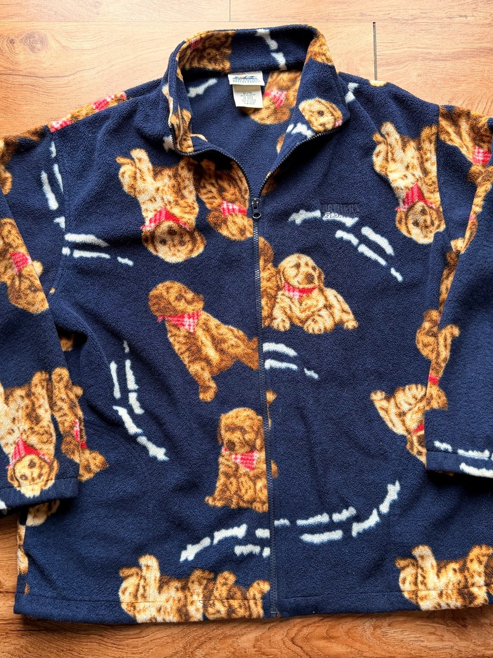 Northern Reflections Navy Fleece Jacket with Puppy Print
